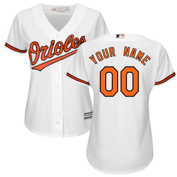 Women Baltimore Orioles Majestic White Home Cool Base Custom MLB Jersey